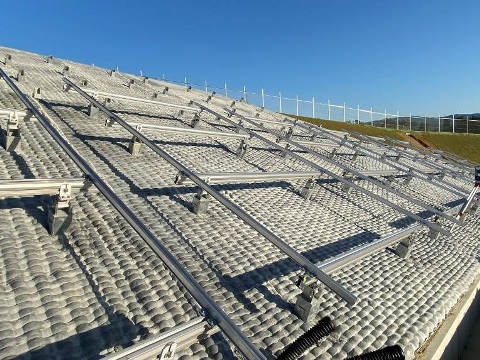 Weed control on slope of solar power plant, Hiroshima (1108)