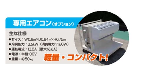 フライシート（製品名：サマーシールド）を上部に被せて、温度を下げる （エアコンとの組合せでマイナス5℃）